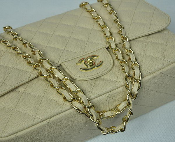 7A Replica Chanel Jumbo A28600 Beige Caviar with Golden Hardware Flap Bags
